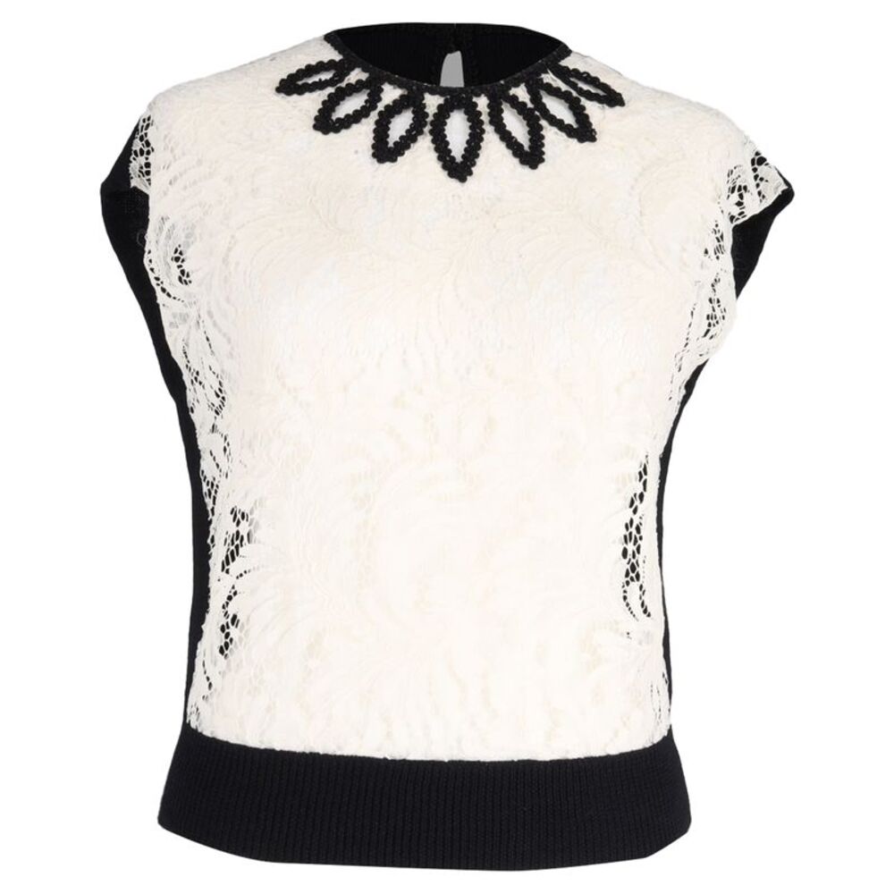 Saint Laurent Lace-Accent Blouse in Black and White Wool